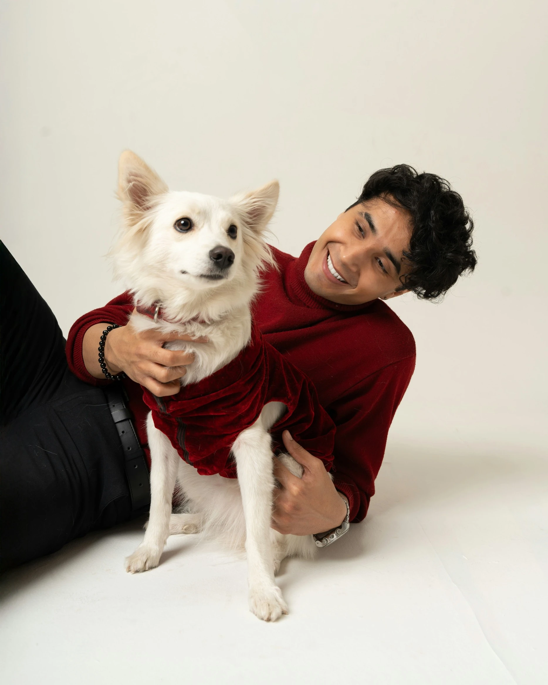 Happy Bulldog dog with owner